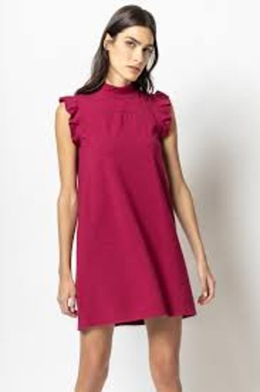 Lilla P Ruffle Sleeve Mock Neck Dress Red Currant NWT XS NEW